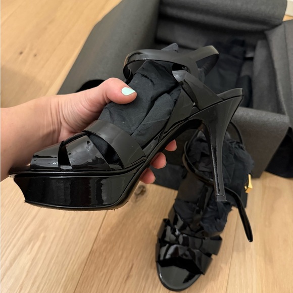 YSL sz 7.5 tribute black patent leather platform sandal - Picture 6 of 12